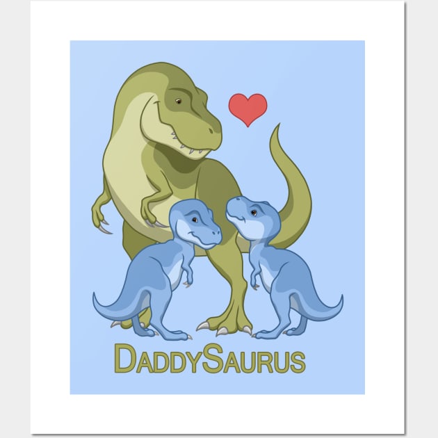 DaddySaurus T-Rex Father & Twin Baby Boy Dinosaurs Wall Art by csforest